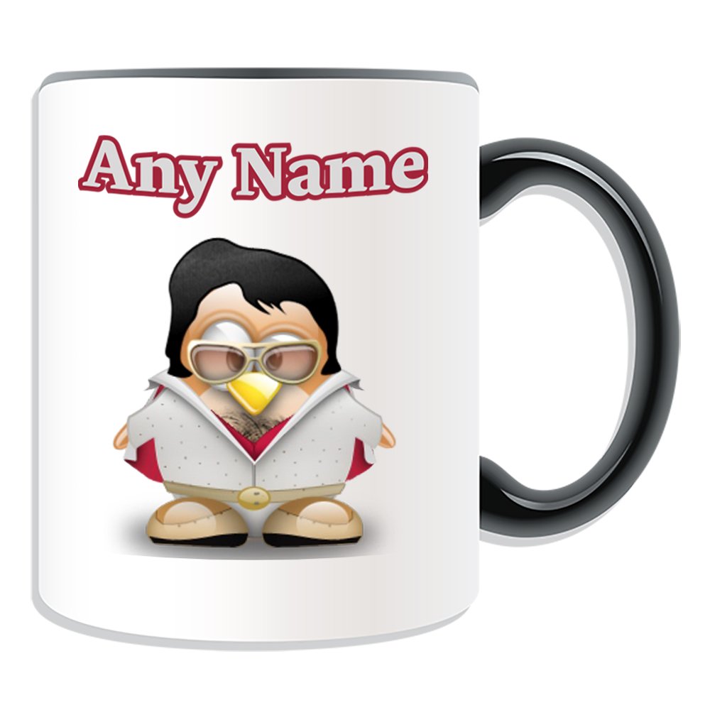 Personalised Gift - Elvis Presley Mug (Penguin History Celebrity Costume Design Colour) Name Message Unique Star Silly Funny Novelty Singer King Pop Dancer Actor Album Music Award Rock Musician Roll