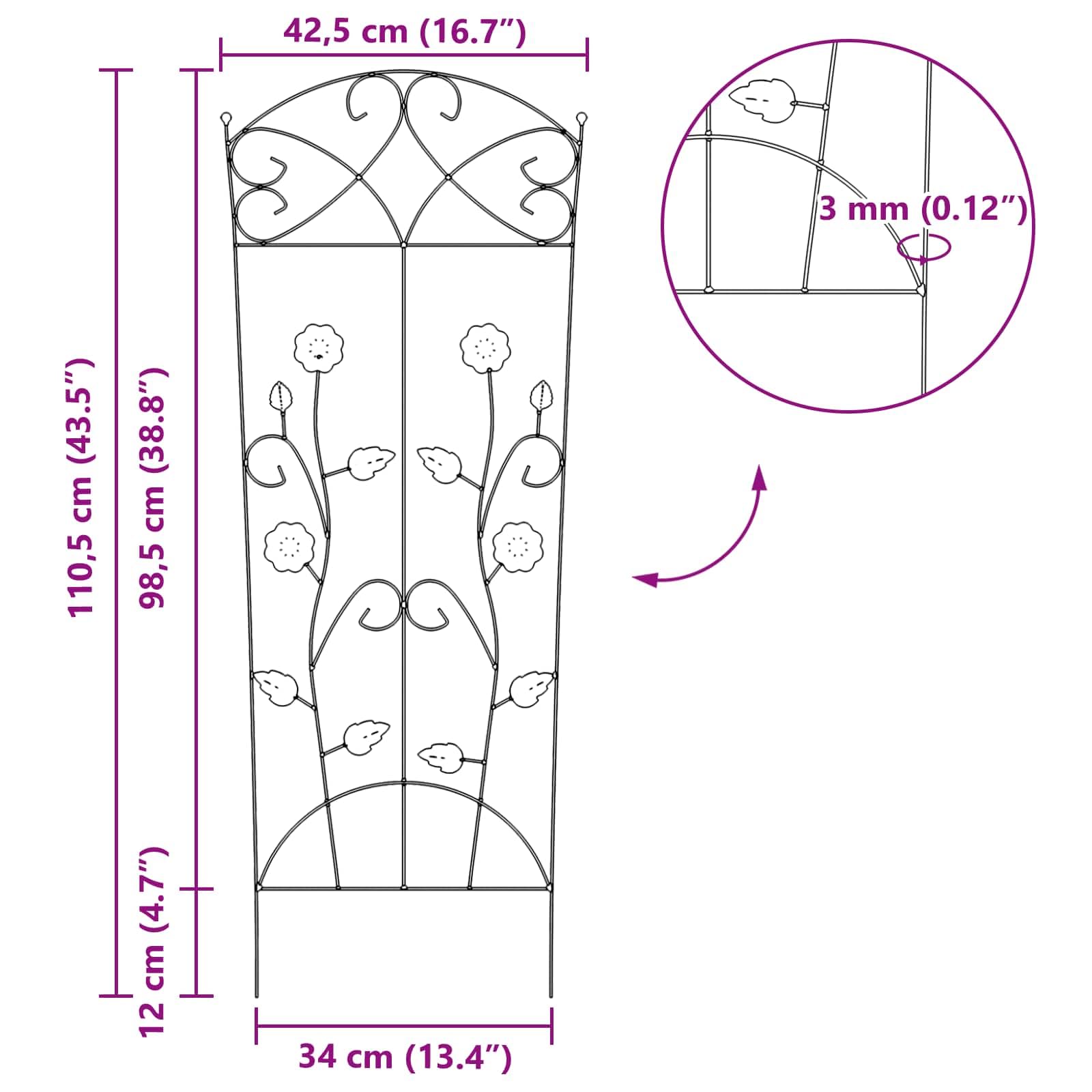 Ogrodzenie ogrodowe 3 szt. zielone 110,5 x 42,5 cm z wytrzymałej stali, nowoczesny minimalistyczny design dla roślin pnących, eleganckie i trwałe wsparcie zewnętrzne.