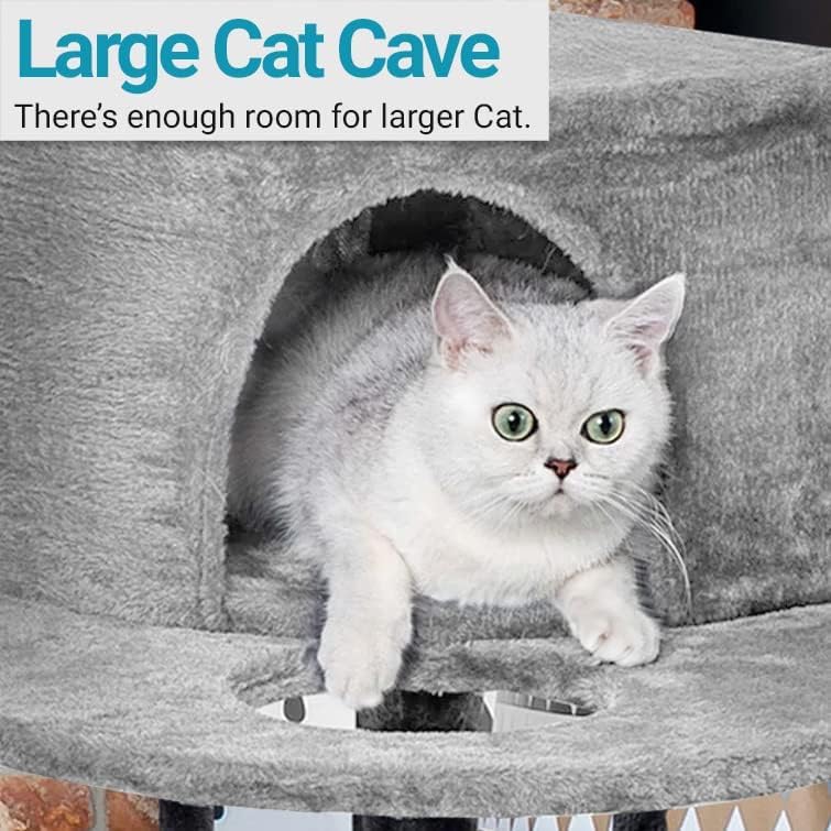 Image of Plush Fur Fabric Kitten Cat Tree - Climbing Ladder | Top Perch | Spacious Condo | Furry Ball | Jute Rope Scratching Posts (Medium) (Grey - FURR-49)