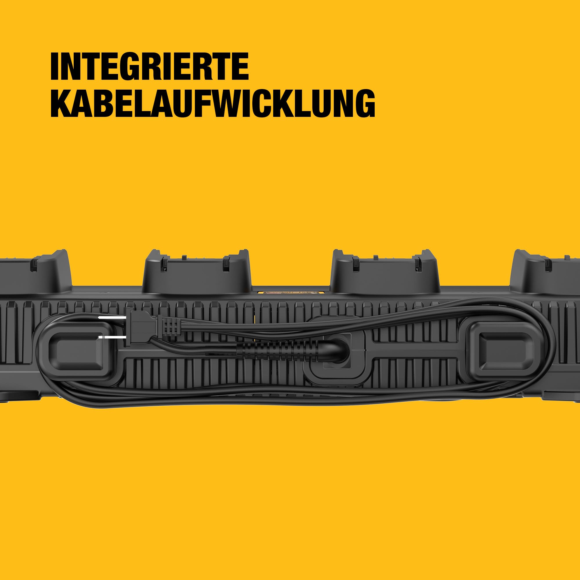 DEWALT XR Quadport-Ladegerät 4A, DCB1404-QW | Quadport-Ladegerät 4A für 4 Akkus 18V XR und 54V FlexVolt mit Lade-LED, Wärmeschutz, Kabelaufwicklung und Wandmontage.
