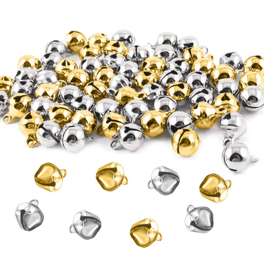 Zasiene Jingle Bells 100 Pieces Mini Bells for Craft Tiny Bells for Crafts Jingle Bell Beads Small Jingle Bells Craft Bells 12mm Silver and Gold for DIY Crafts Handmade