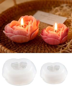 2 Pcs Flower Candle Molds Silicone, 3D Heart Rose Peony Moldes para Velas, Flexible Soap Molds Resin Mold for Candle Making, Beeswax, Valentines Day Wedding Decor & DIY Gifts