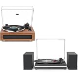 Record Player with Two External Speakers Black and Turntable for Vinyl Records with Built-in Four Speakers Brown