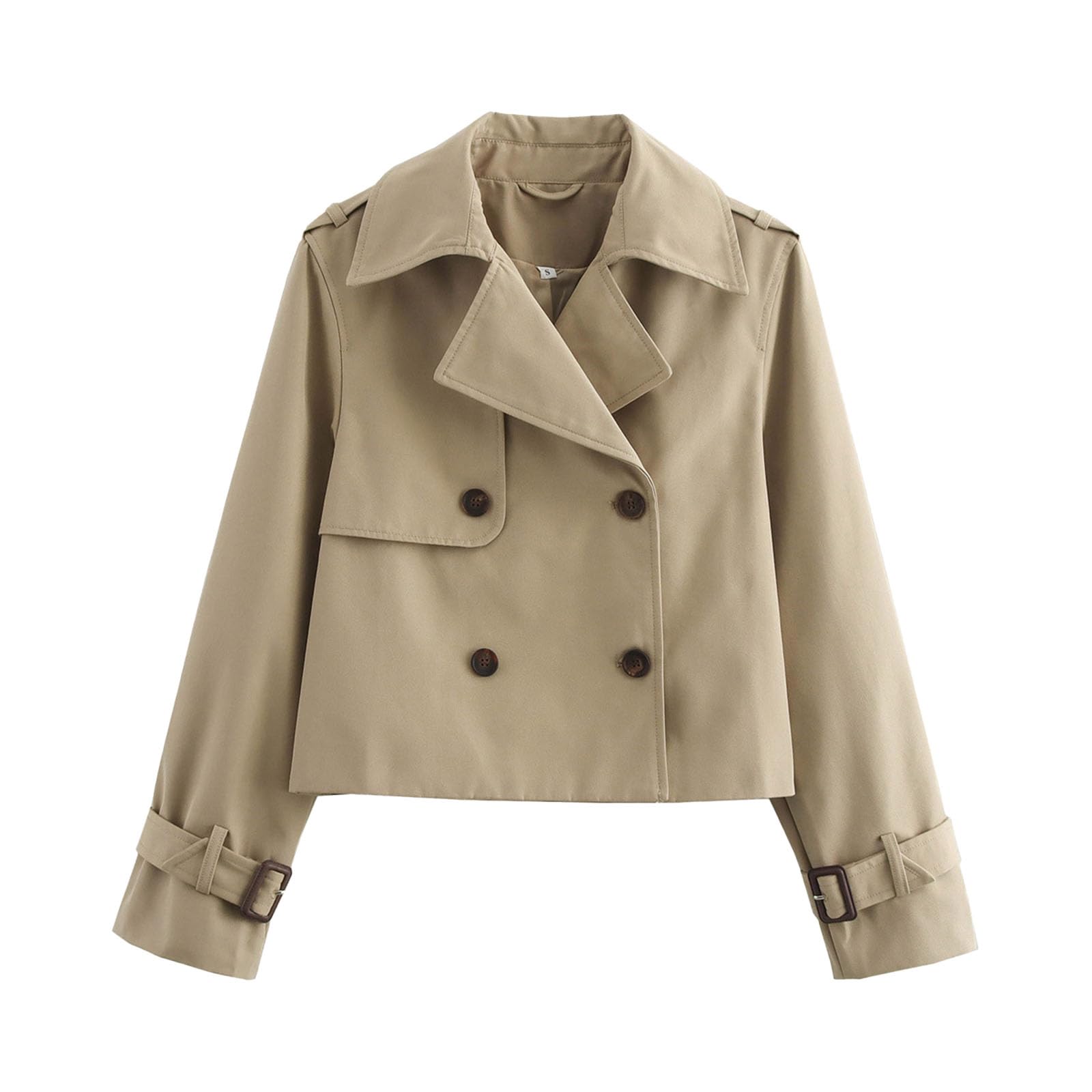 Gabardina corta para mujer, abrigo con solapa y botonadura doble, chaqueta corta para exteriores, chaquetas casuales de ajuste holgado