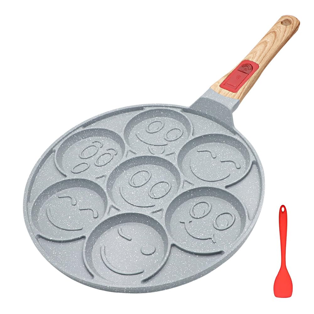 RANX INGST Pancake Pfanne mit Abnehmbarer Griff, Antihaft Keramikbeschichtung, Pancake Maker 7 Löcher Spiegelei Pfanne zum Kinderfrühstück - Blau
