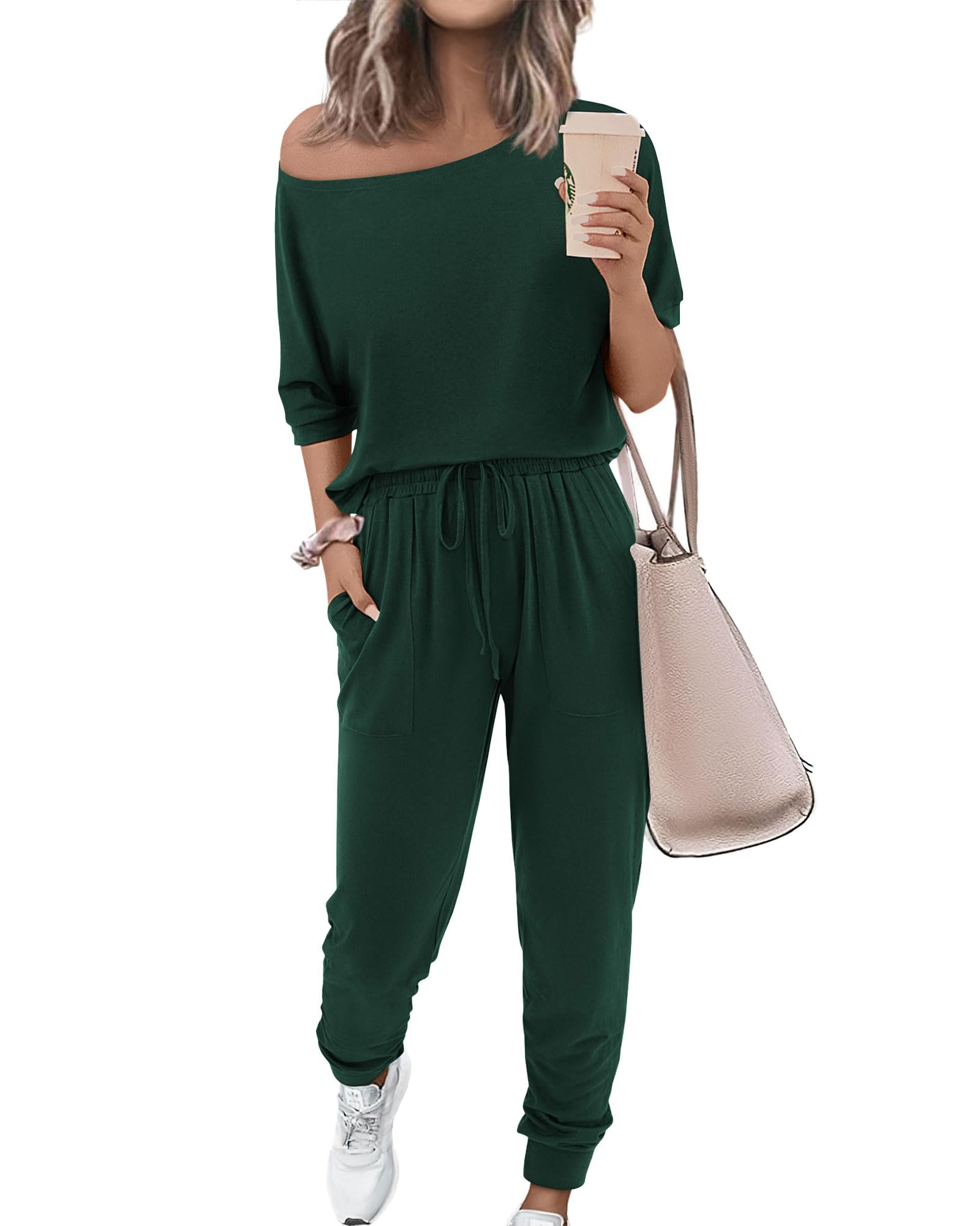 Zenlonr Abiti estivi da donna 2 pezzi 2025 top a maniche corte con spalle scoperte pantaloni lunghi con coulisse in vita elastica tuta