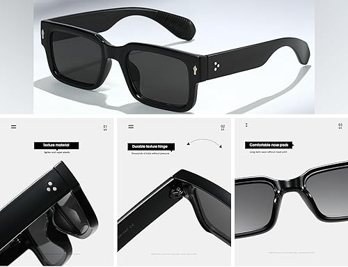 Miniatura 5 de HYLLE Lentes de sol cuadrados para mujeres y hombres, lentes de sol rectangulares gruesos de moda, color negro, protección UV400