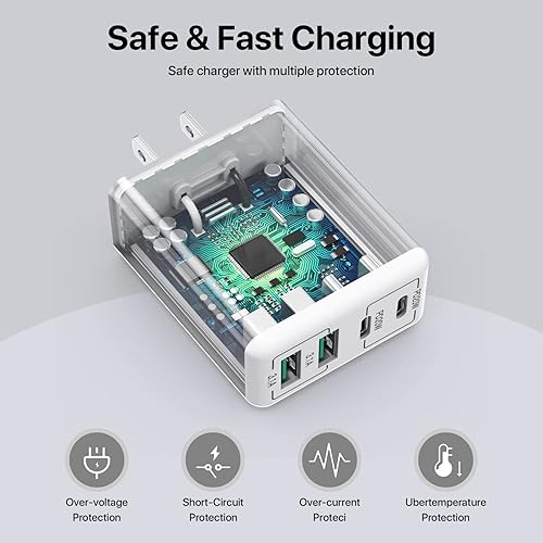 Miniatura 6 de Paquete de 2 Cargador de pared USB C, bloque de cargador USB C de 40 W, bloque de carga rápida, doble puerto, PD+QC, enchufe de pared multipuerto