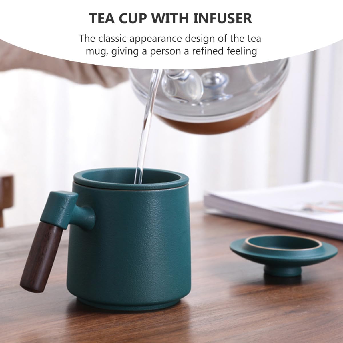 Zerodeko Juego de Tazas de Té de Cerámica Verde de 400ml con Infusor y Tapa, Diseño Clásico Retro, Fácil de Limpiar y Cómodo para Uso Diario