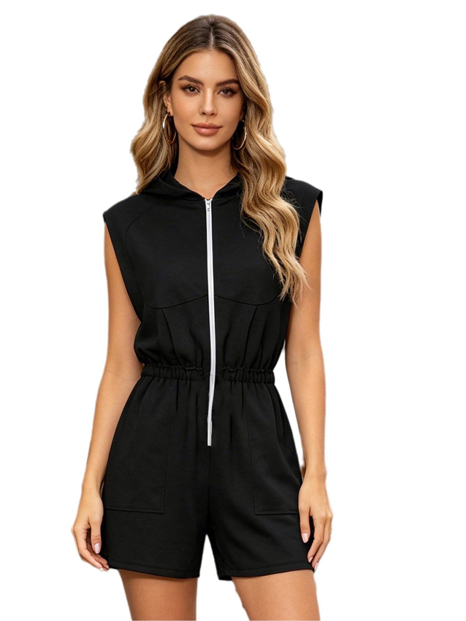 Jumpsuits de un solo pieza para mujer monos activos con capucha y cremallera de estilo casual 8
