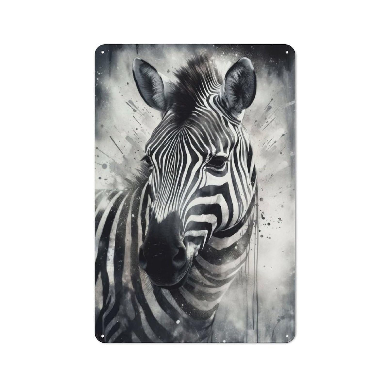 Junmoney Zebra Portrait Printed Metal Sign 30X20cm For Guest Room Or Hallway, Suited To Home Decor Collectors