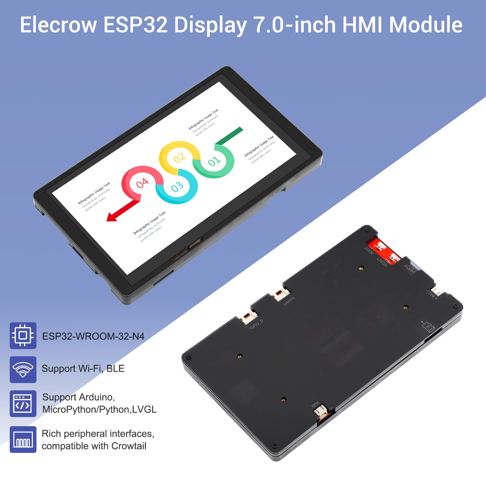 Snapklik.com : ELECROW ESP32 Touchscreen Monitor 7 Inch TFT LCD Touch ...