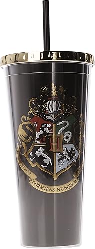 Miniatura 3 de Spoontiques - Vaso Harry Potter - Vaso de papel de aluminio Hogwarts Crest con popote - 20 onzas - Acrílico - Negro