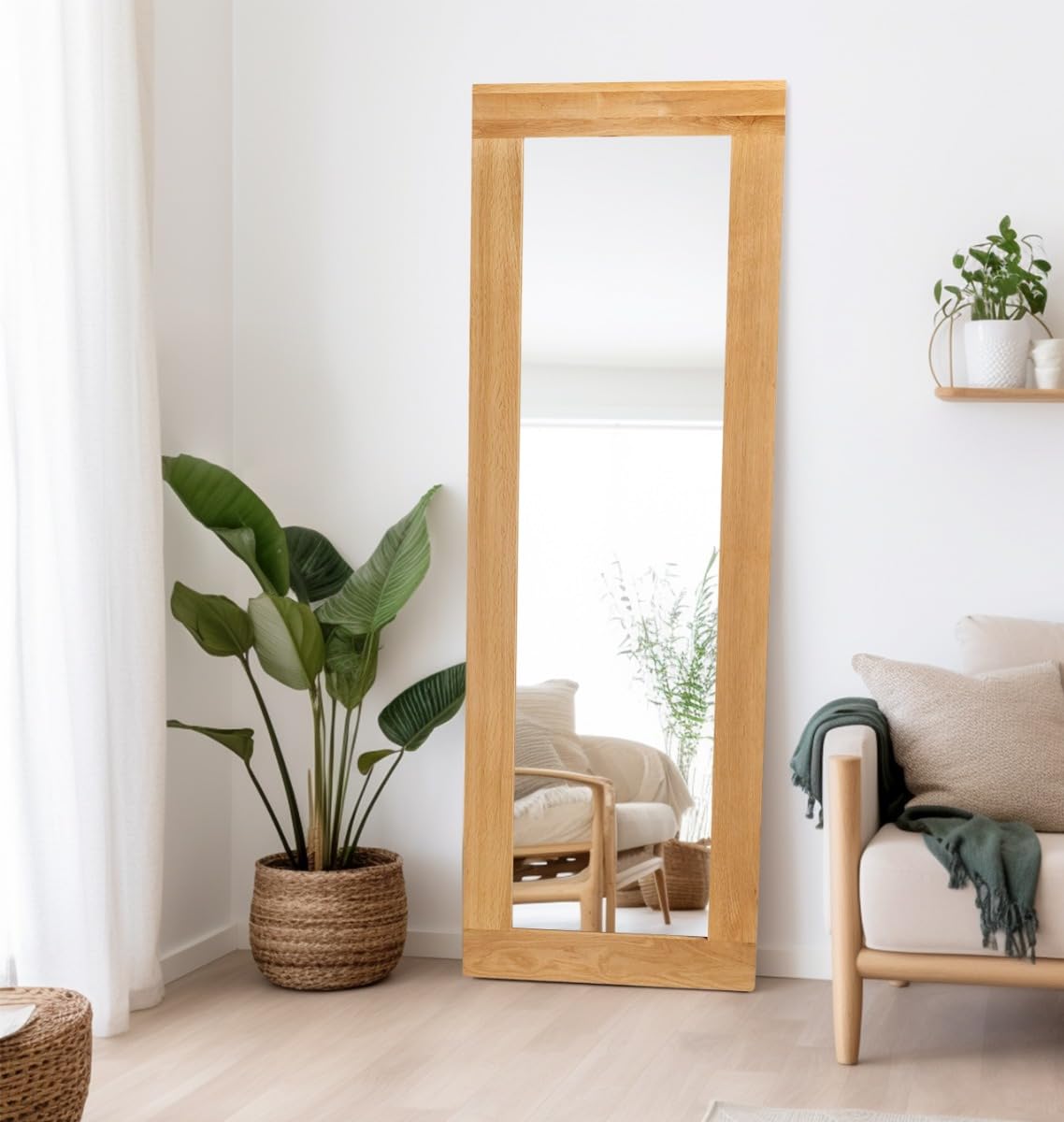 Hallowood Furniture Waverly Oak Long Wall Mirror in Light Oak, Solid