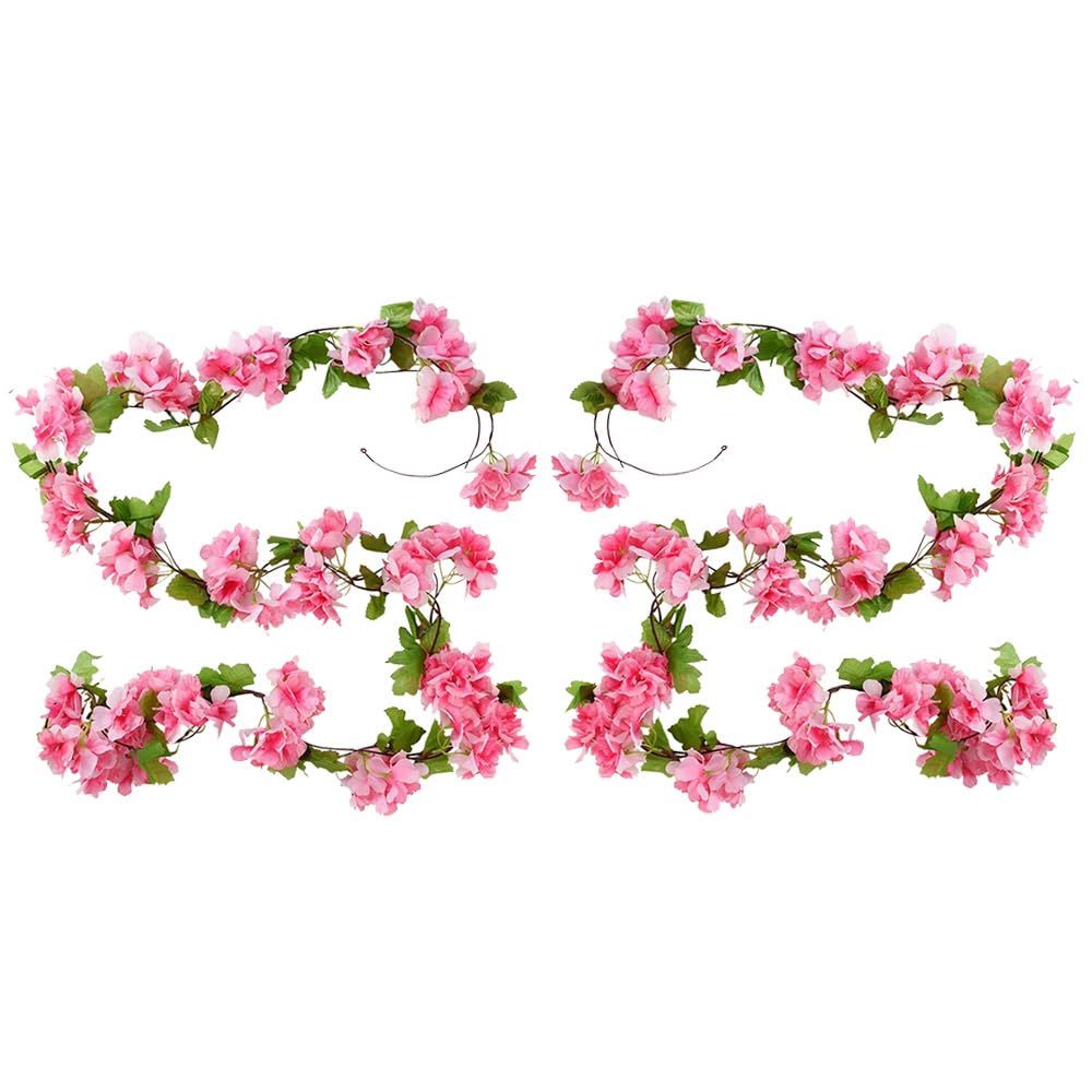 SKYPRO 2PCS Sakura Vine Greenery Leaves Garland Artificial Flowers Plants for Hotel Wedding Home Party Garden Craft Art Decor (Rose Red) — image 1