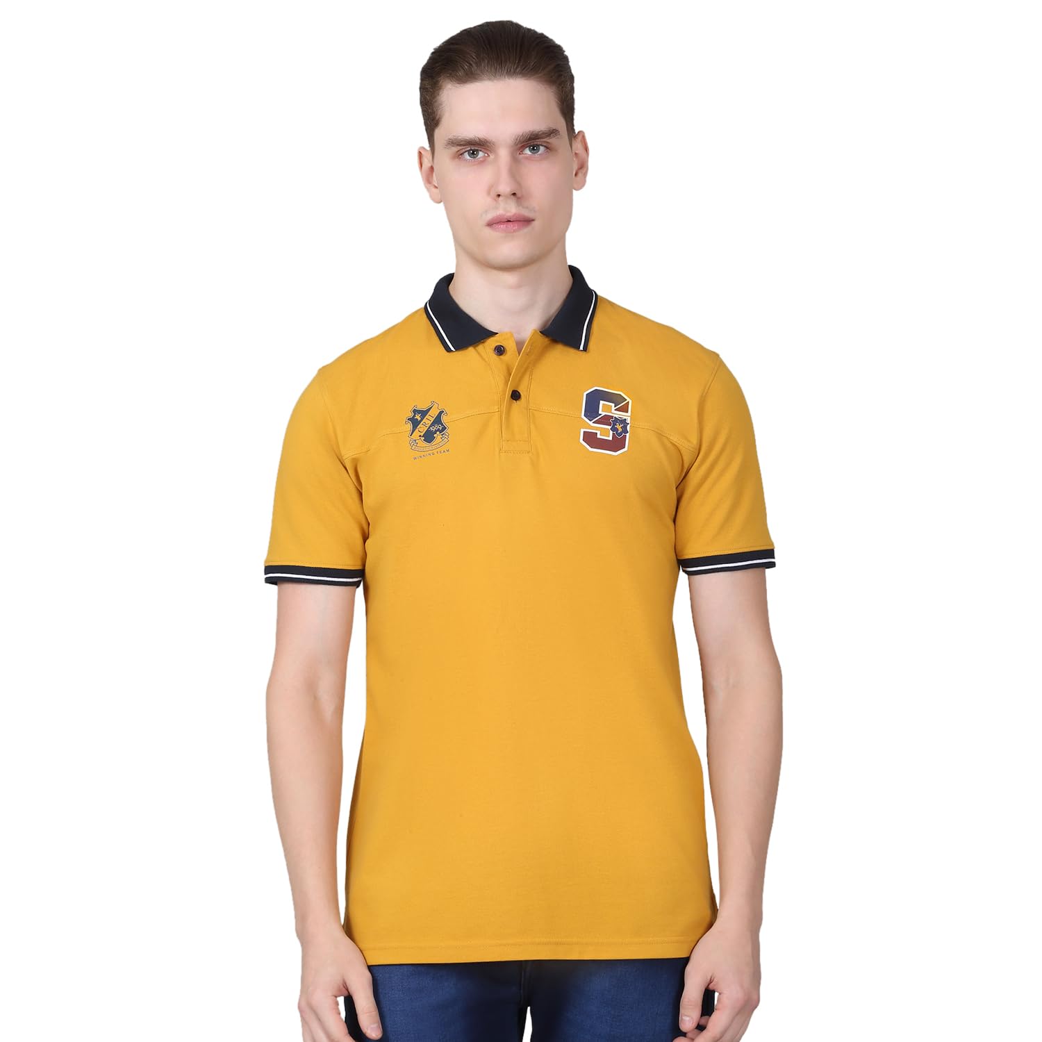 cantabil Men's Self Design Mustard Half Sleeve Polo Neck Casual T-Shirt |T-Shirt for Men (P_MTSH00790)-picture-34