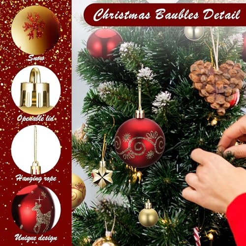 Fentar Christmas Tree Baubles, 46pcs Beautiful Christmas Balls with Various Styles, Shatterproof Xmas Bauble Set - Image 4