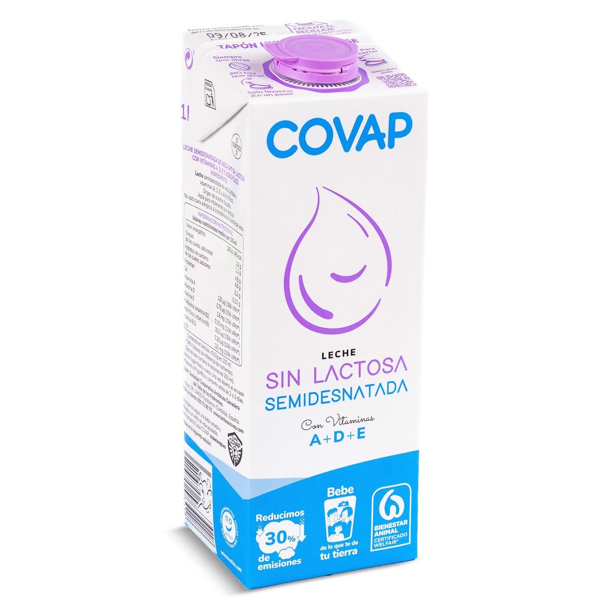 Leche Semidesnatada Sin Lactosa Covap Brick 1 Litro