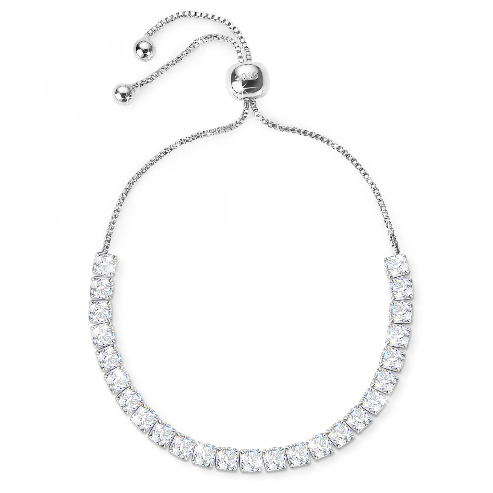 J.FéeWomen's gift silver bracelet S925 bracelet women's silver 5A cubic zirconia adjustable bracelet crystal bracelet tennis jewellery women's silver jewellery gift woman birthday gift woman