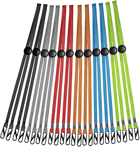Lot de 12 cordons tour de cou avec longueur réglable et clip, sangle de lanière pour adultes, peut être facilement fixé à l'arrière de la tête ou au cou Cover