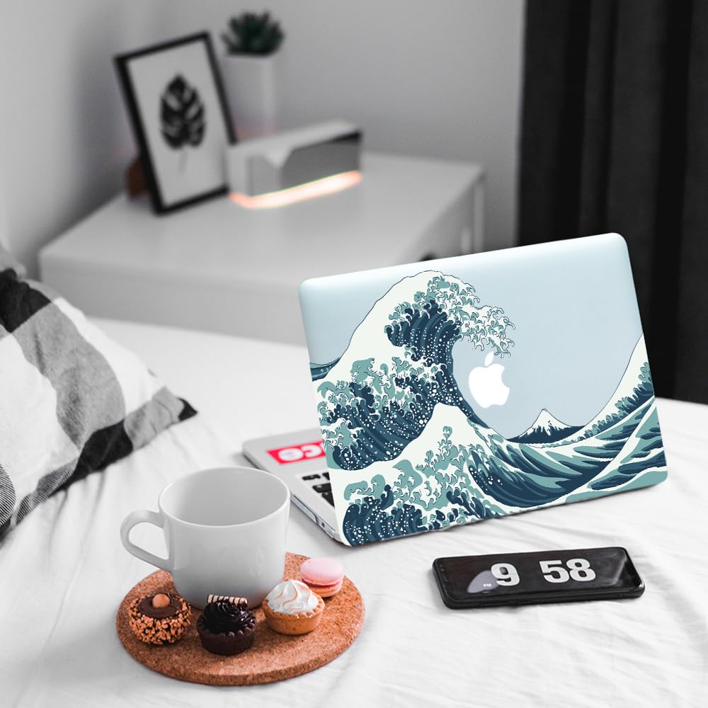 4 en 1 Coque pour MacBook Air 13 Pouces 2020 2019 2018 Version M1 A2337 A2179 A1932, [UV Printing] Étui Rigide de Protection Housse Case Plastique pour Mac Air 13,3 Retina avec Touch ID, Vagues
