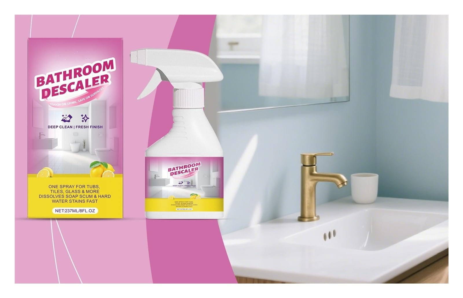 Un elemento essenziale for la pulizia del bagno, spray anticalcare da 237 ml(2pcs)