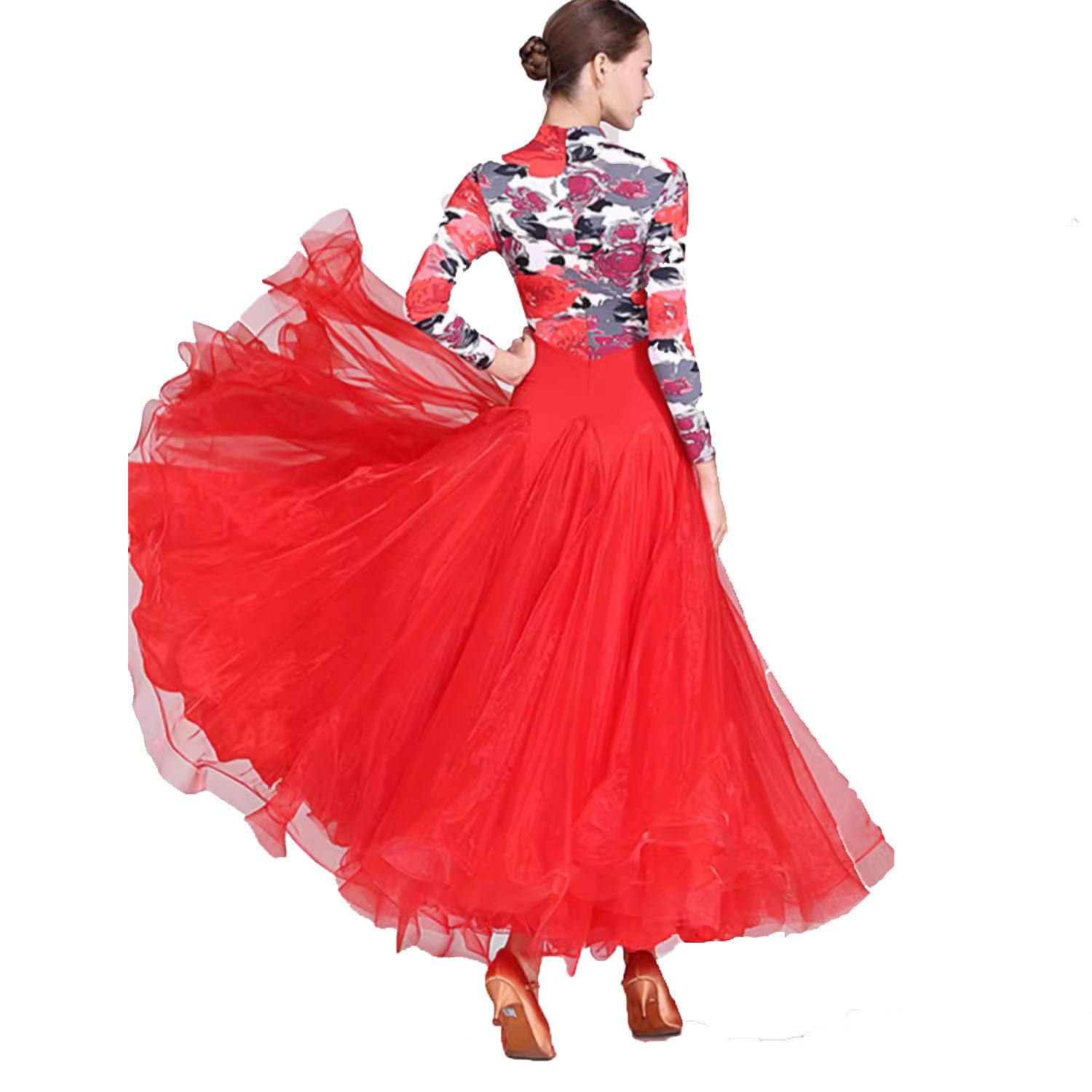 Damskie sukienki do tańca towarzyskiego Wzorzysty strój do walca i występów tanecznych Dopasowany strój do tańca nowoczesnego Strój do flamenco o efektownym rozkloszowaniu