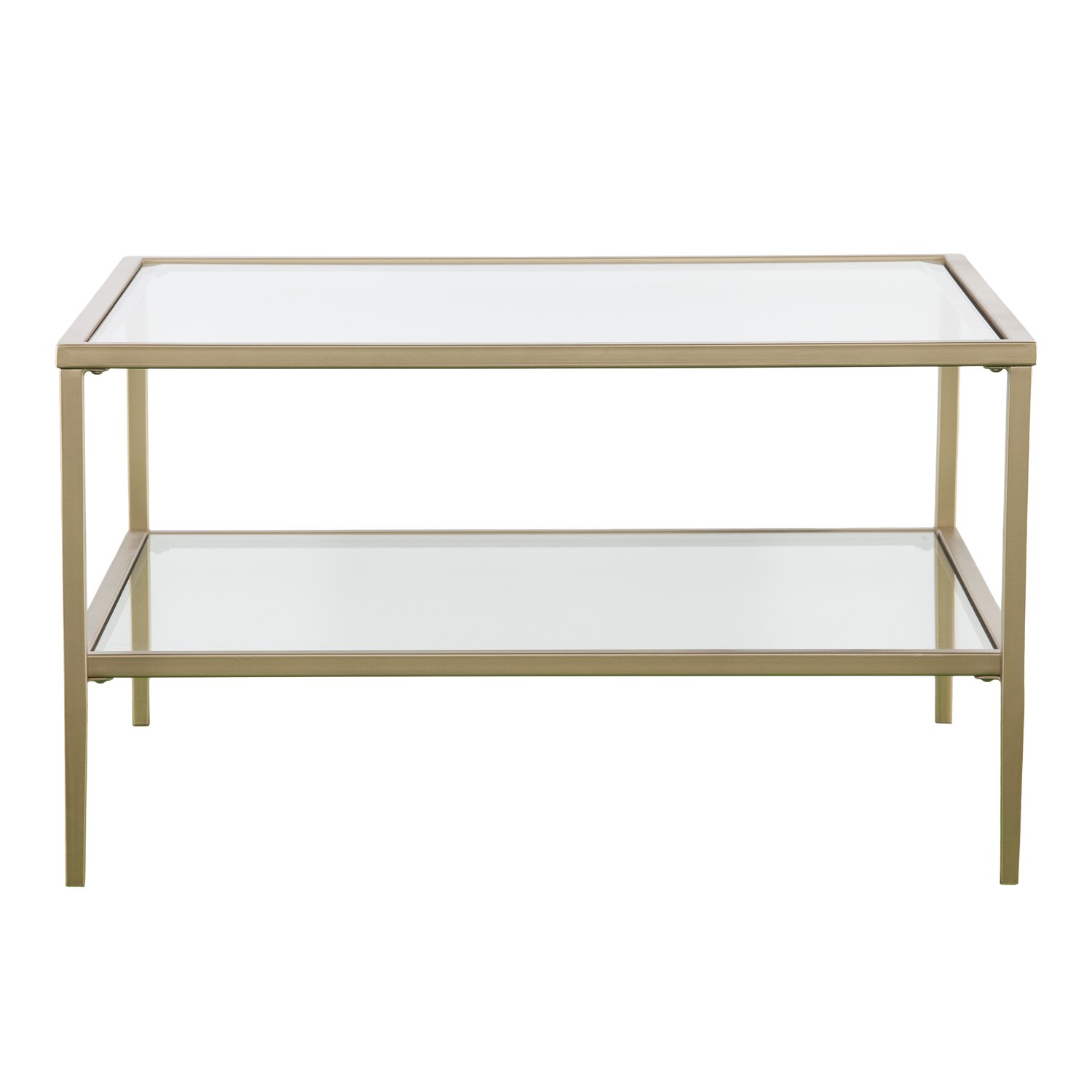TwoTier Glass Coffee Table Metal Frame Cocktail Table with Glass