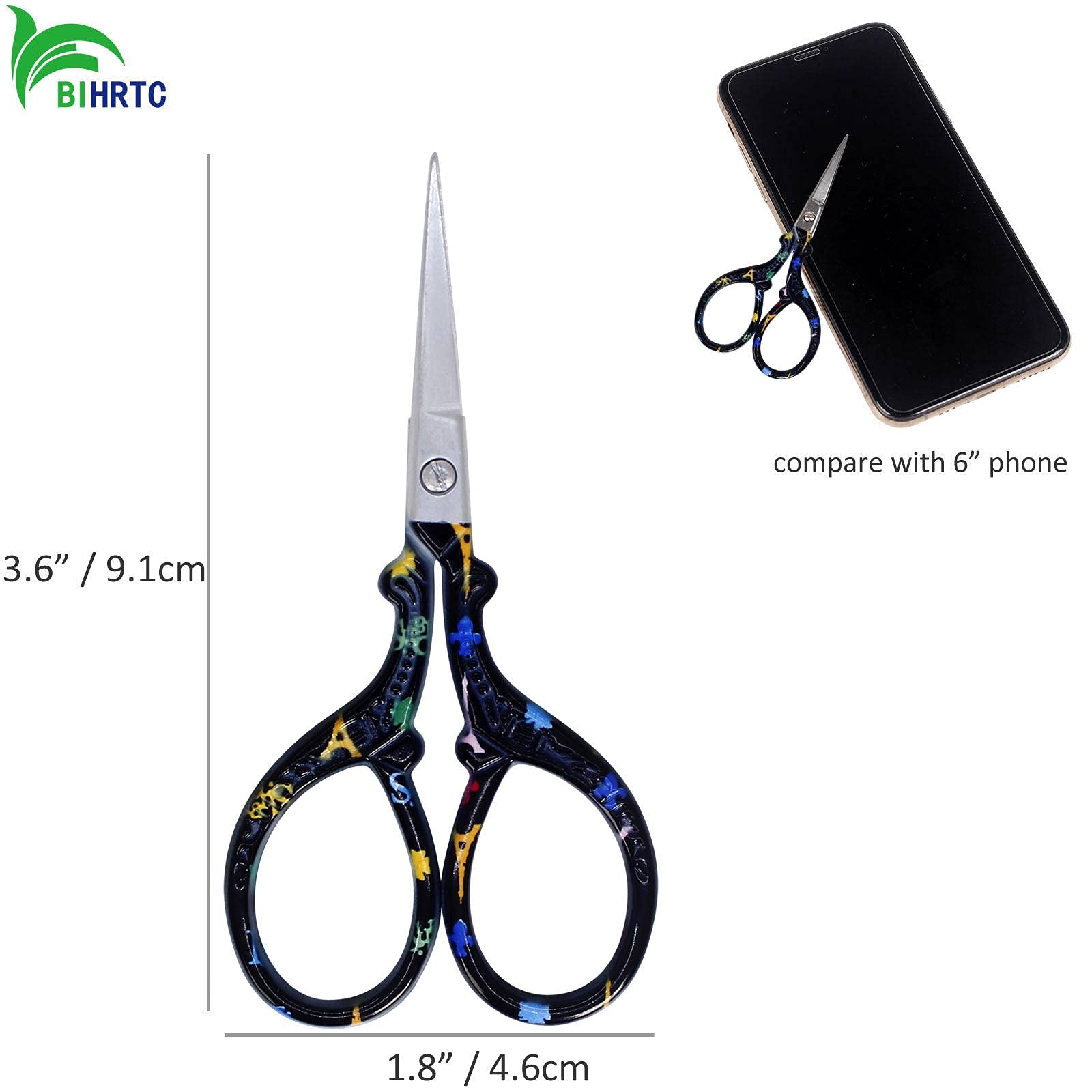 BIHRTC 4.5 Inch Small Embroidery Scissors - Sharp Pointed Tip Detail Shears With Leather Cover (for Sewing, Craft, Needlework)