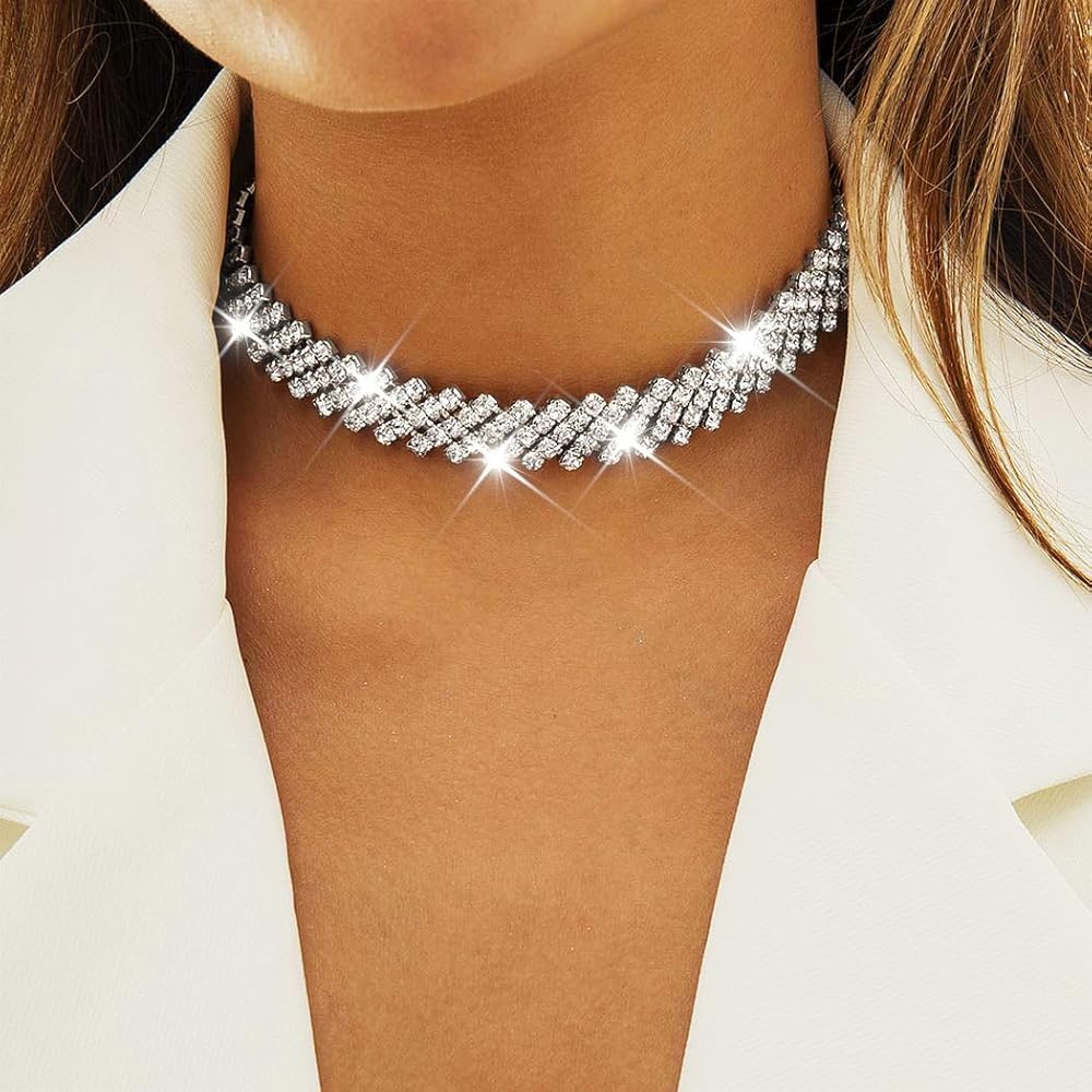 Amazon | JEAIRTS ラインストーン チョーカー ネックレス 複数列