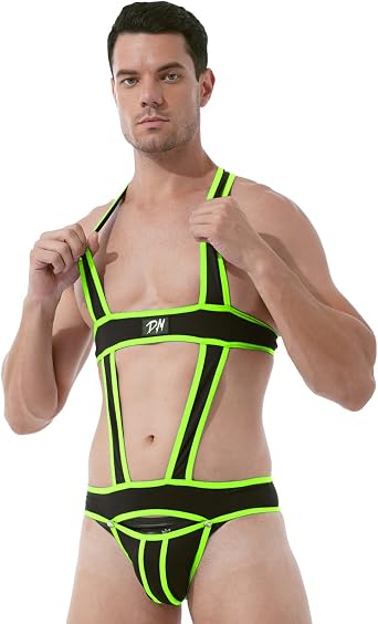 Oyolan Mens Contrast Color Bulge Pouch Jockstrap Leotard Underwear Jumpsuits Wrestling Singlet Bodysuit