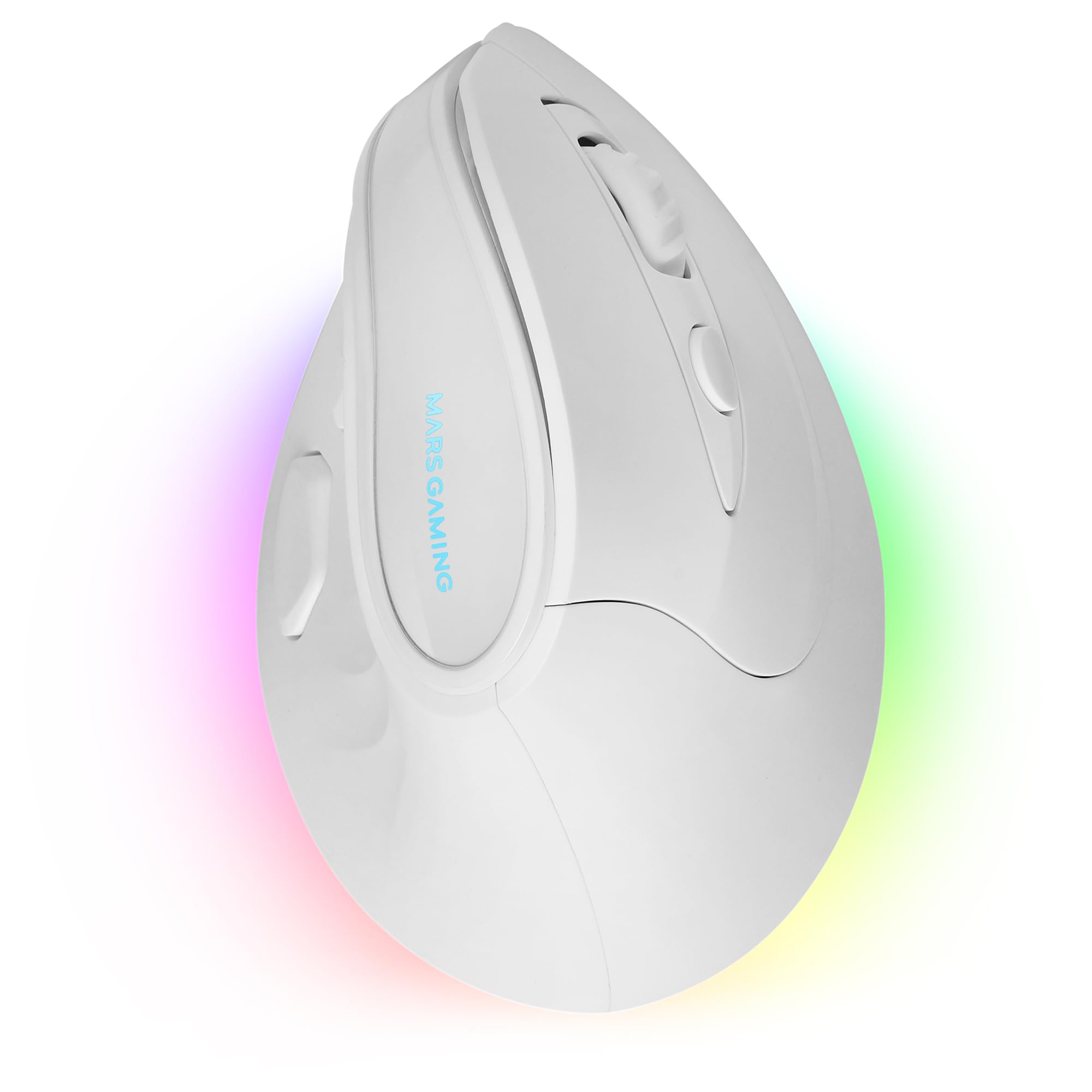 Mars Gaming MM-SK, Mouse Gaming Wireless Verticale, Design Ergonomico, Illuminazione RGB Chroma, Sensore Ottico Pixart 8400DPI, Switch Meccanici Huano, 9 Pulsanti Programmabili, Mouse Tri-Mode, Bianco