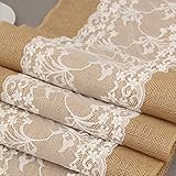 Adeeing Burlap Lace Table Runner, Rustic Natural Jute Table Decoration for Home Party Wedding...