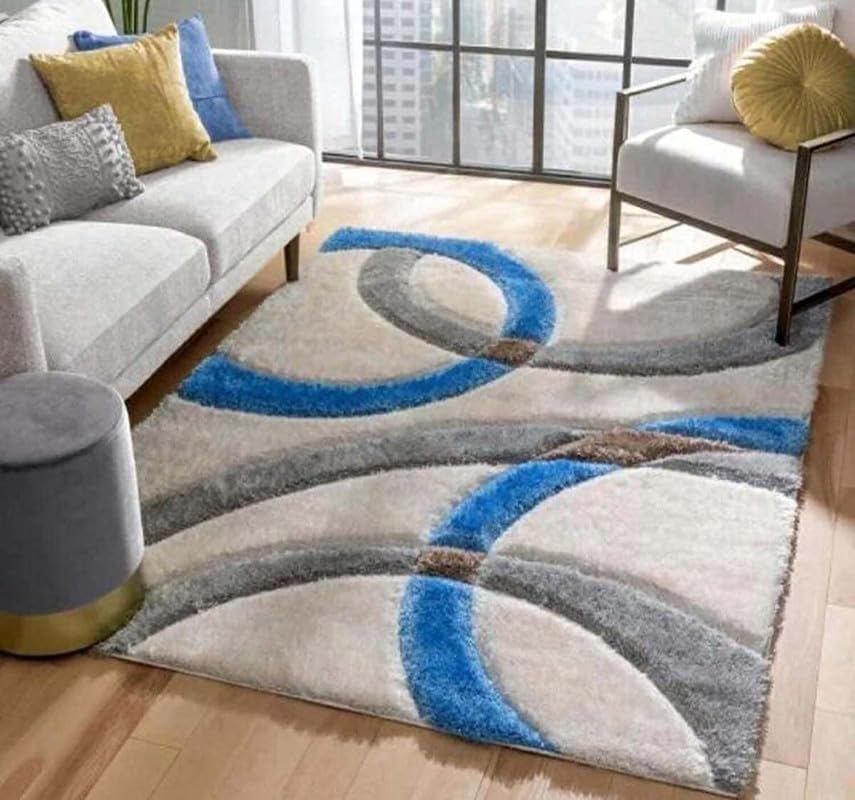 Image of Shaggy Rugs 3X5 FEET Soft and Cozy Carpet for Living Room & Hall, Bedroom, and Kids Room Non-Slip, High Pile, Machine Washable, Perfect for Any Room (Grey Blue)