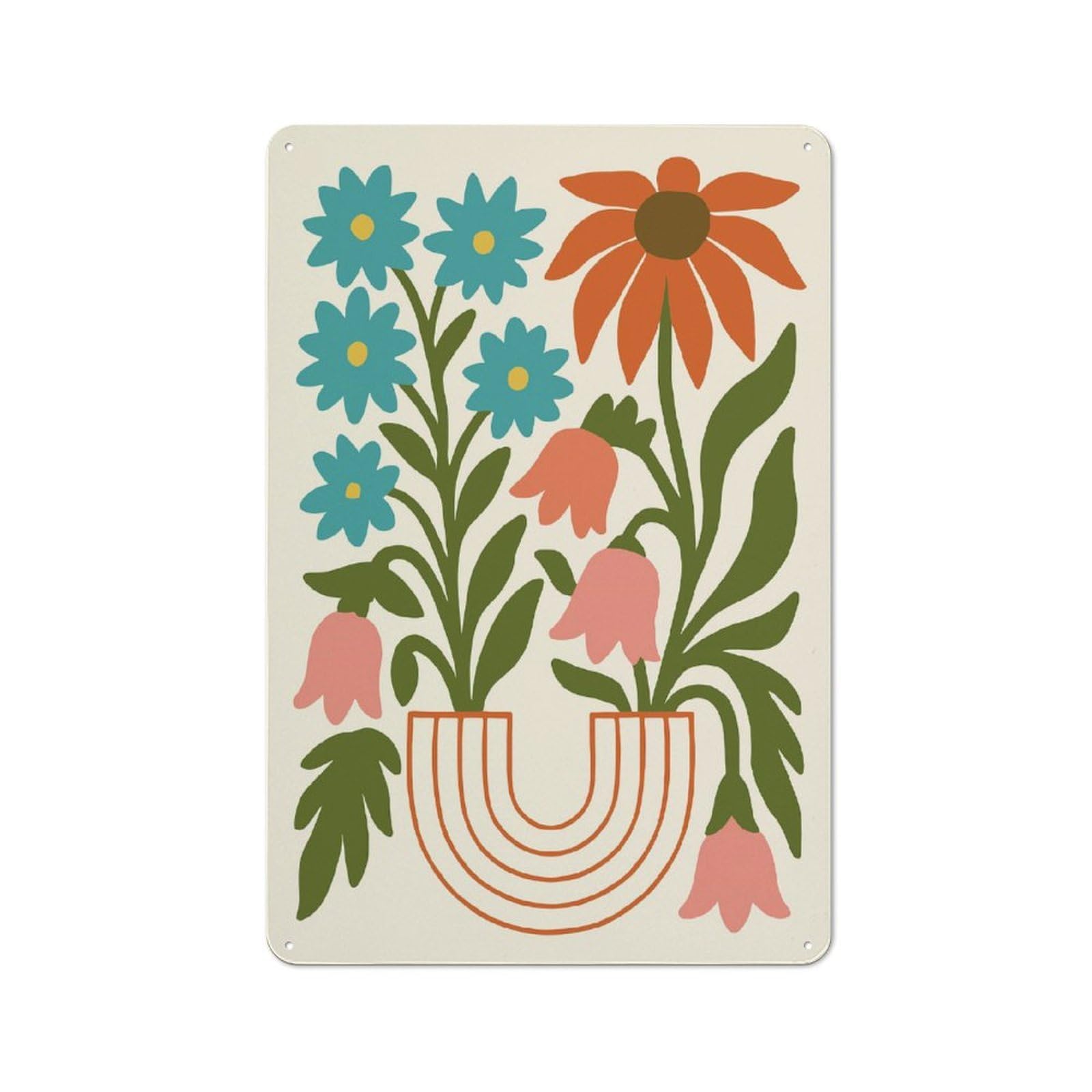 Junmoney Style-16 Floral Still Life With Rainbow Vase Decorative Tin Plaque 30X20cm, Decorative Novelty Wall Art For Hallway, Home Bar, Garage Or Study