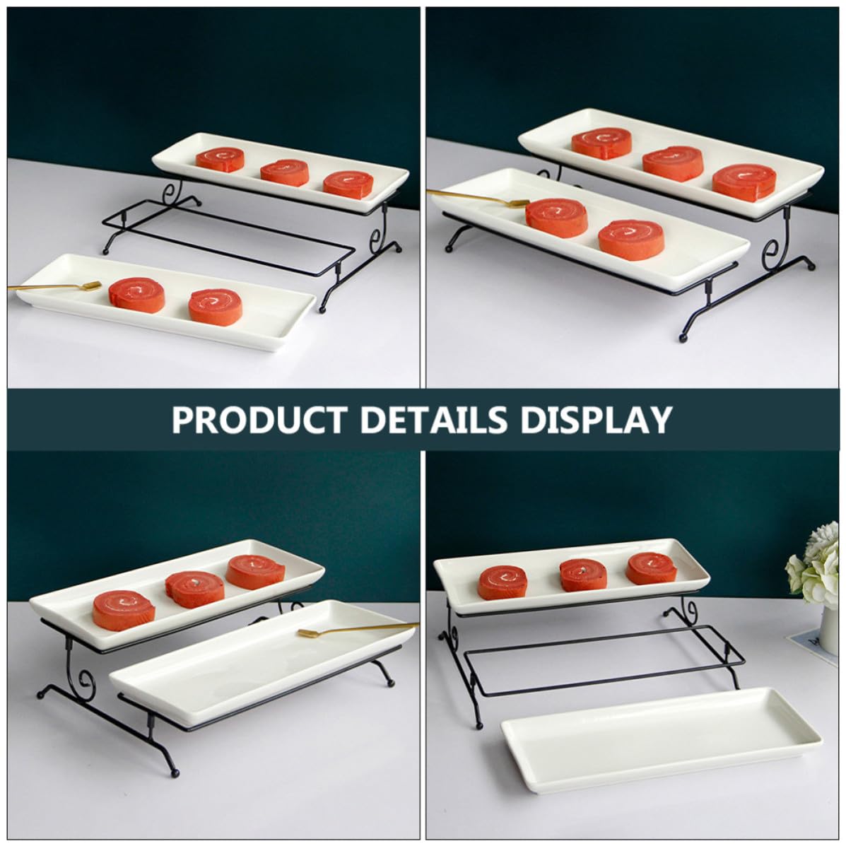 Soporte para Servir Pasteles de Doble Capa, Cerámica y Hierro Blanco