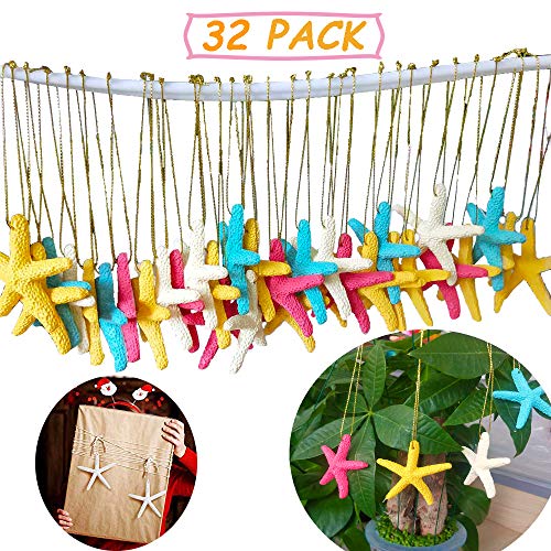 OJYUDD 32PCS Fake Resin Pencil Starfish 2.3 Inch with Rope for Christmas Trees,Multi-Colorerd Starfish Hanging Ornaments for Christmas Decorations,DIY Craft