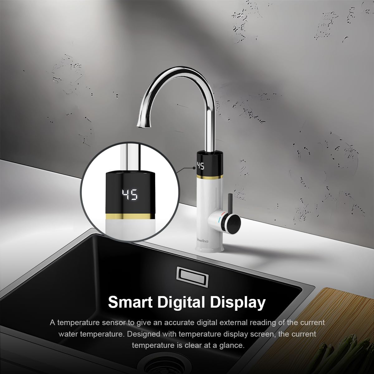 Instant Electric Hot Water Faucet, 220 V bezzbiornikowy elektryczny podgrzewacz wody, z wyświetlaczem cyfrowym (biały)