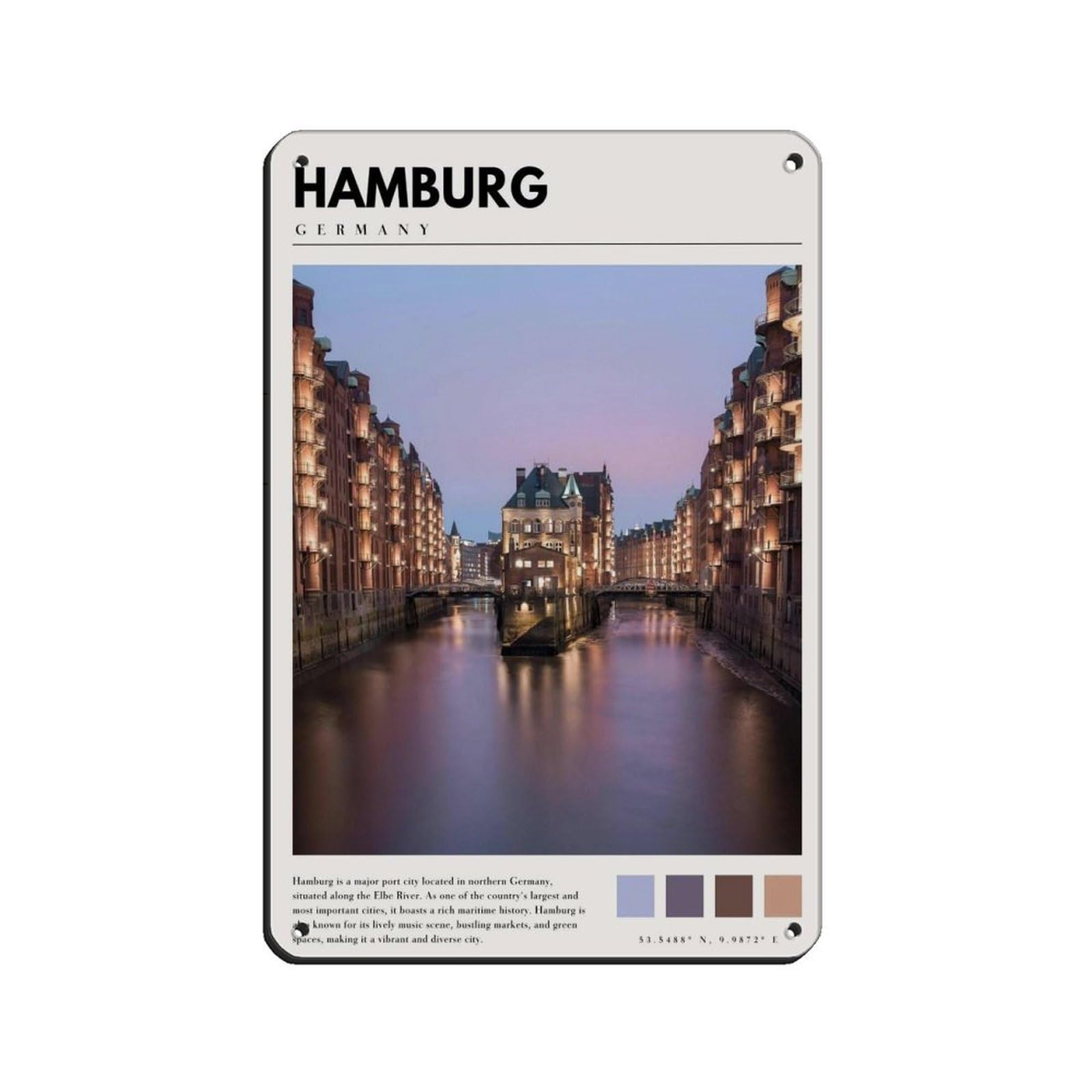 Hamburg Germany Poster Hamburg Art Tin Sign Vintage Metal Pub Club Cafe Bar Home Wall Art Decoration Poster Retro 8x12inch(20x30cm)
