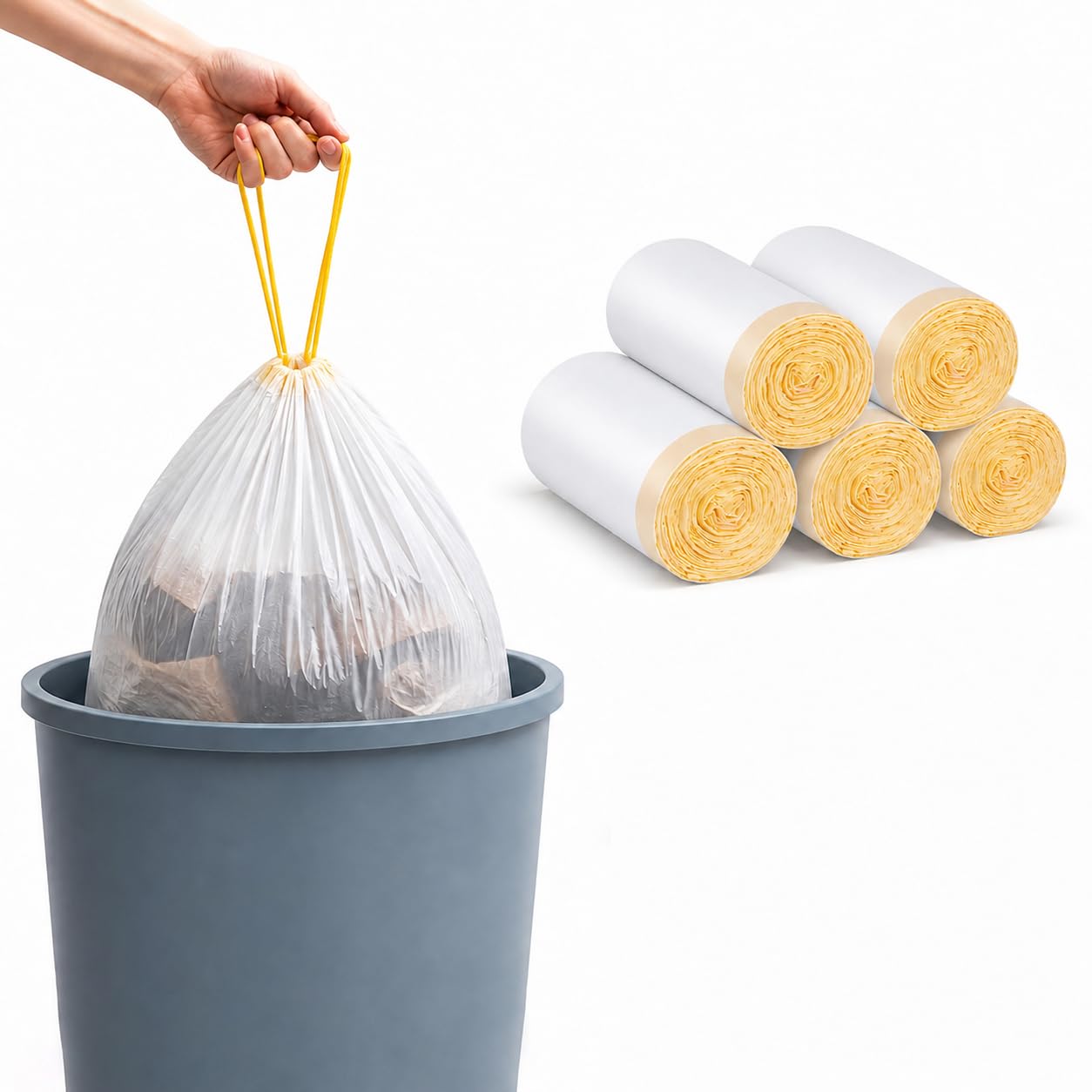Bolsas de basura de 30 litros, bolsas de basura blancas para cocina, baño, dormitorio, sala de estar, oficina (58 x 69 cm, 20 μm de grosor)