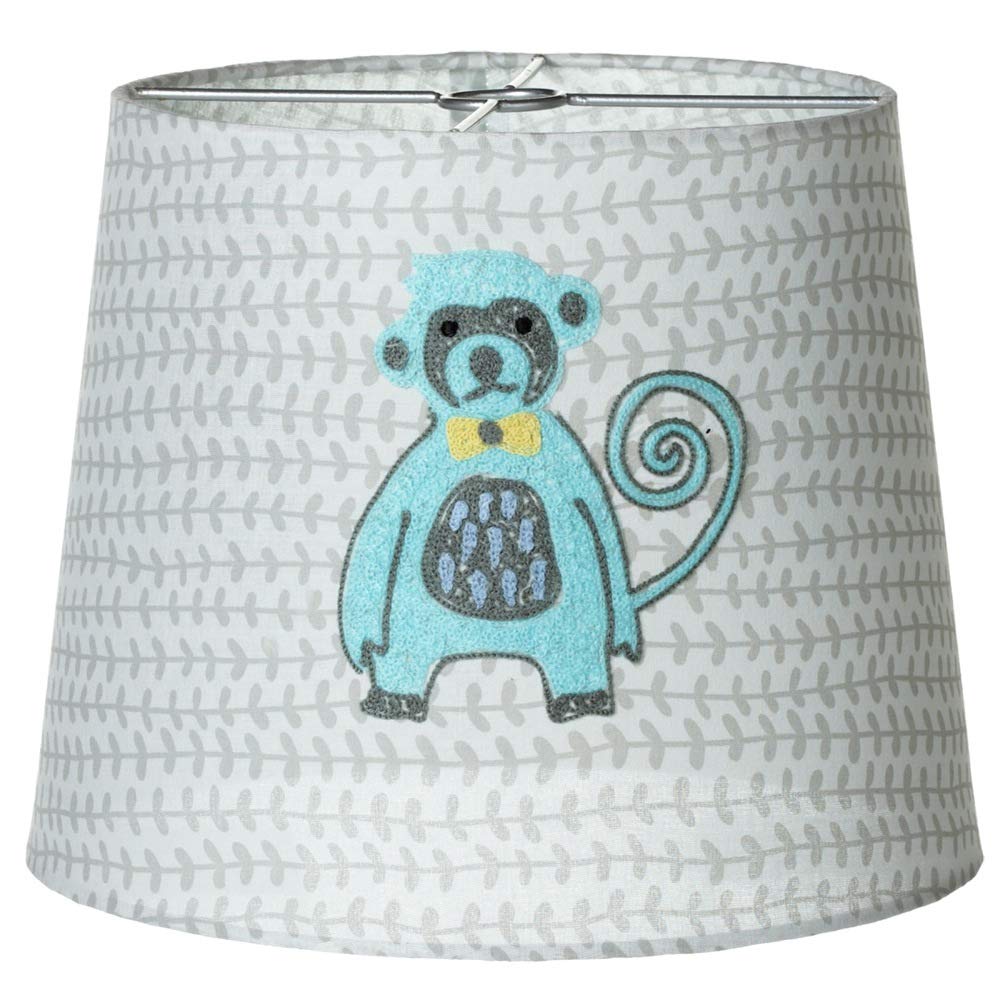 Diva At HomeSet of 4 Gray and Seafoam Blue Decorative Embroidered Monkey Lamp Shade 10"