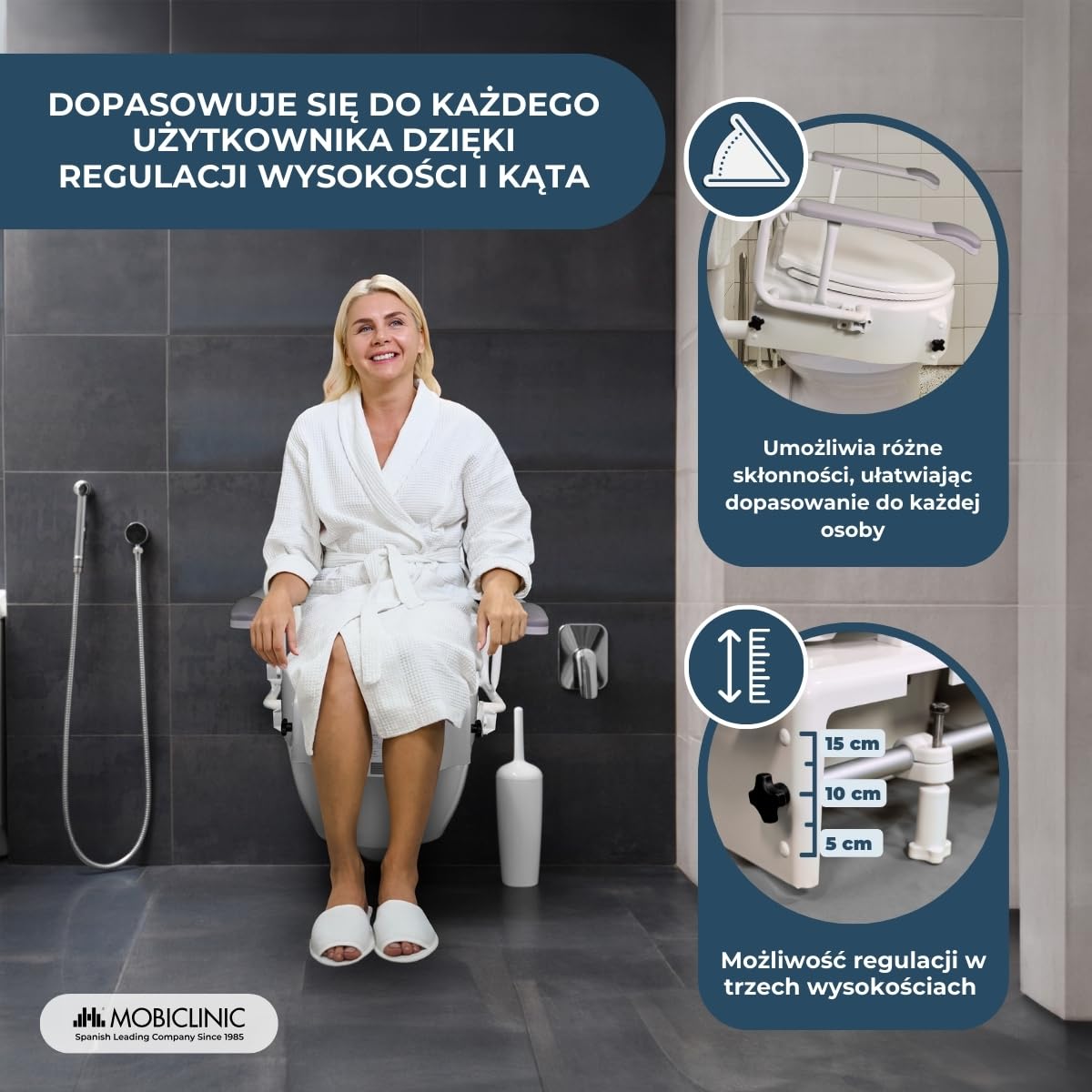 Muralla, Podnośnik do WC z podłokietnikami, Podnoszona deska, Adapter do WC dla seniorów, Regulacja wysokości od 5 do 15 cm, Uchylne, składane podłokietniki