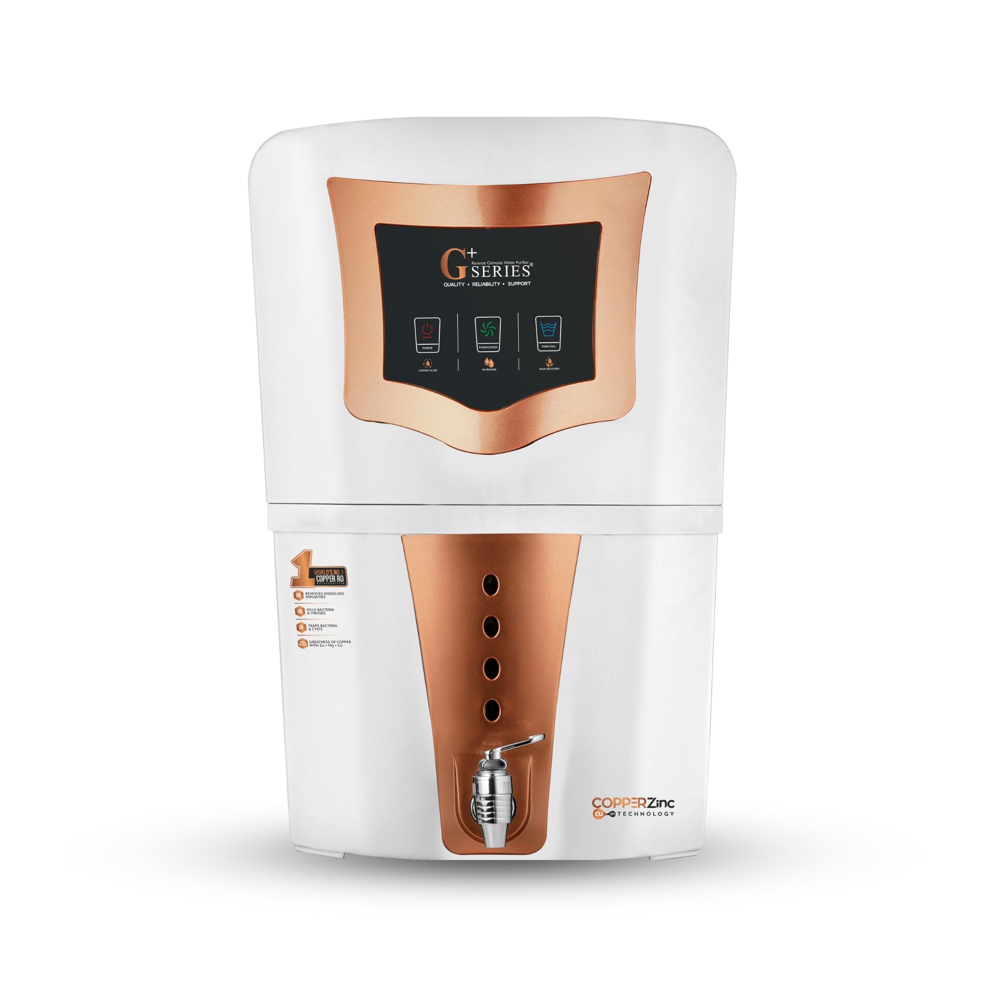 G+ Series Copper Zinc Series Copper | Triple Layer Protection Water Purifier IQ PLUS DIGITAl White | Multiple Purification Process | RO+COPPE+ZINC+ALKALINE+UV+UF LED Tank LED Tank | 15L-image-49