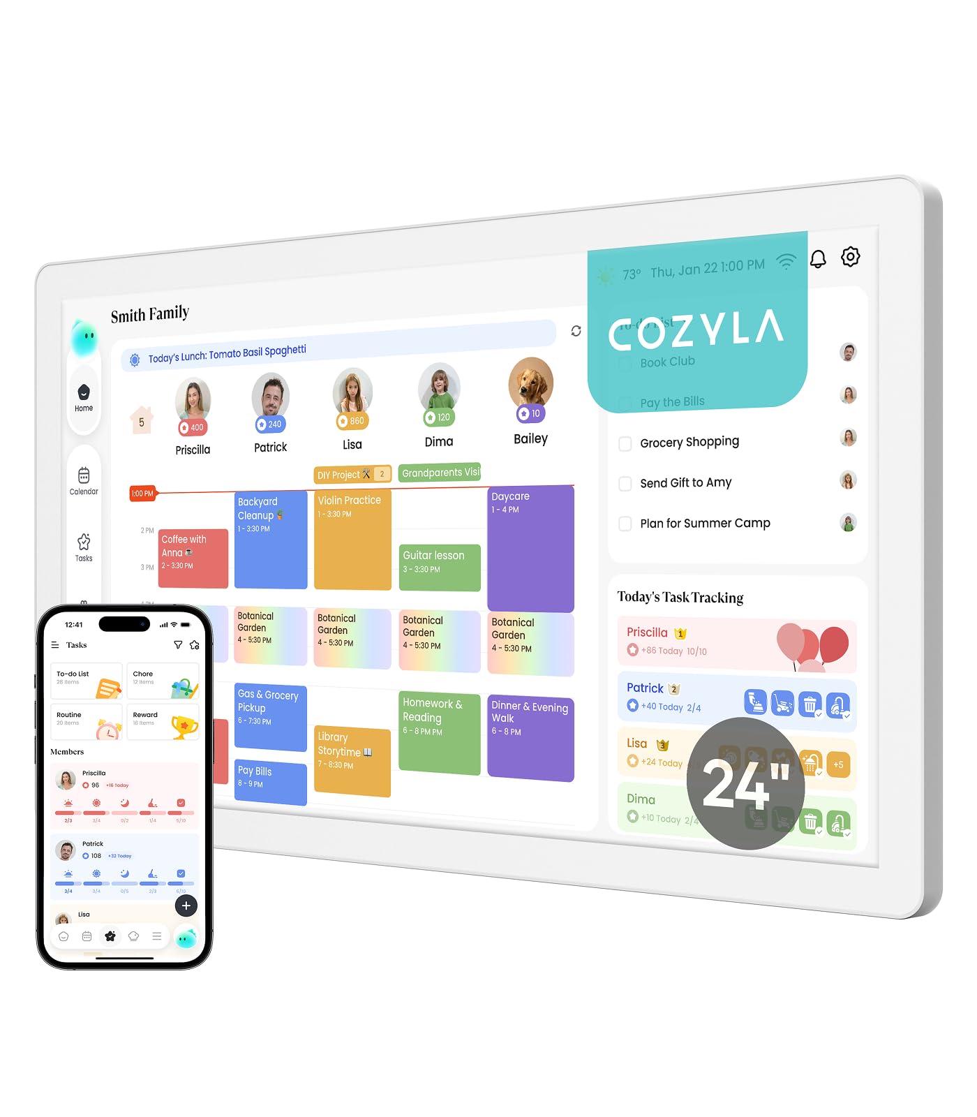 Cozyla Calendar Neo: 24" Digital Calendar Wall Touch Screen with Wall Mount