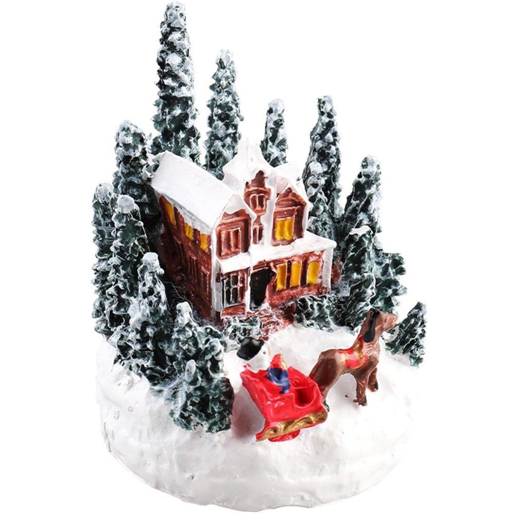 Sanfly Christmas Village Houses Decorations Led Lights Christmas Village Scene Resin House Desktop Ornaments for Desktop Decoration
