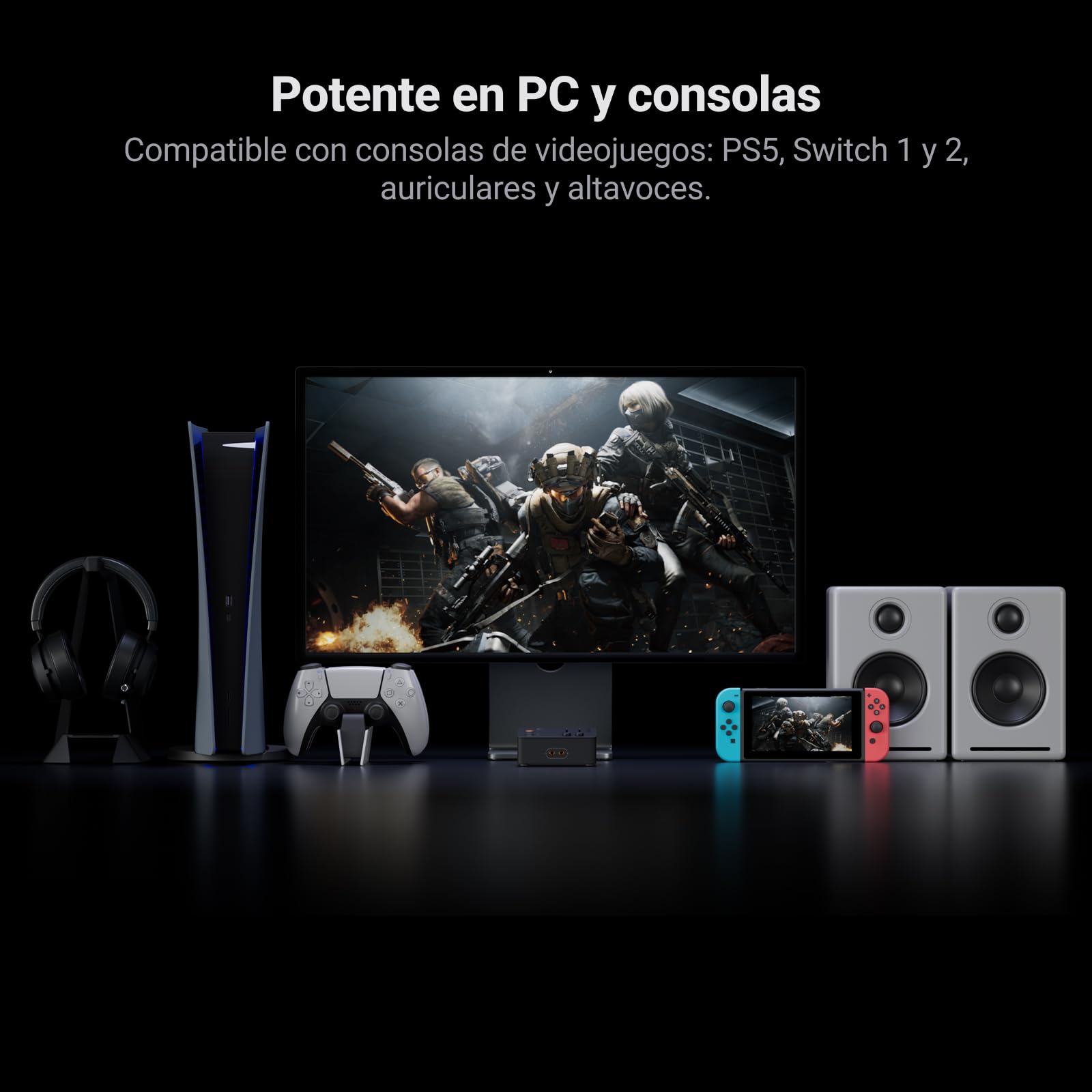 Fosi Audio C3 Gaming DAC, Tarjeta de Sonido/Sound Card USB Externa con Footstep Enhancement y 7.1 Surround Mic con Cancelacion de Ruido para FPS Gaming, XMOS Hi-Fi PCM 384kHz/DSD256 para PC/PS5/Switch