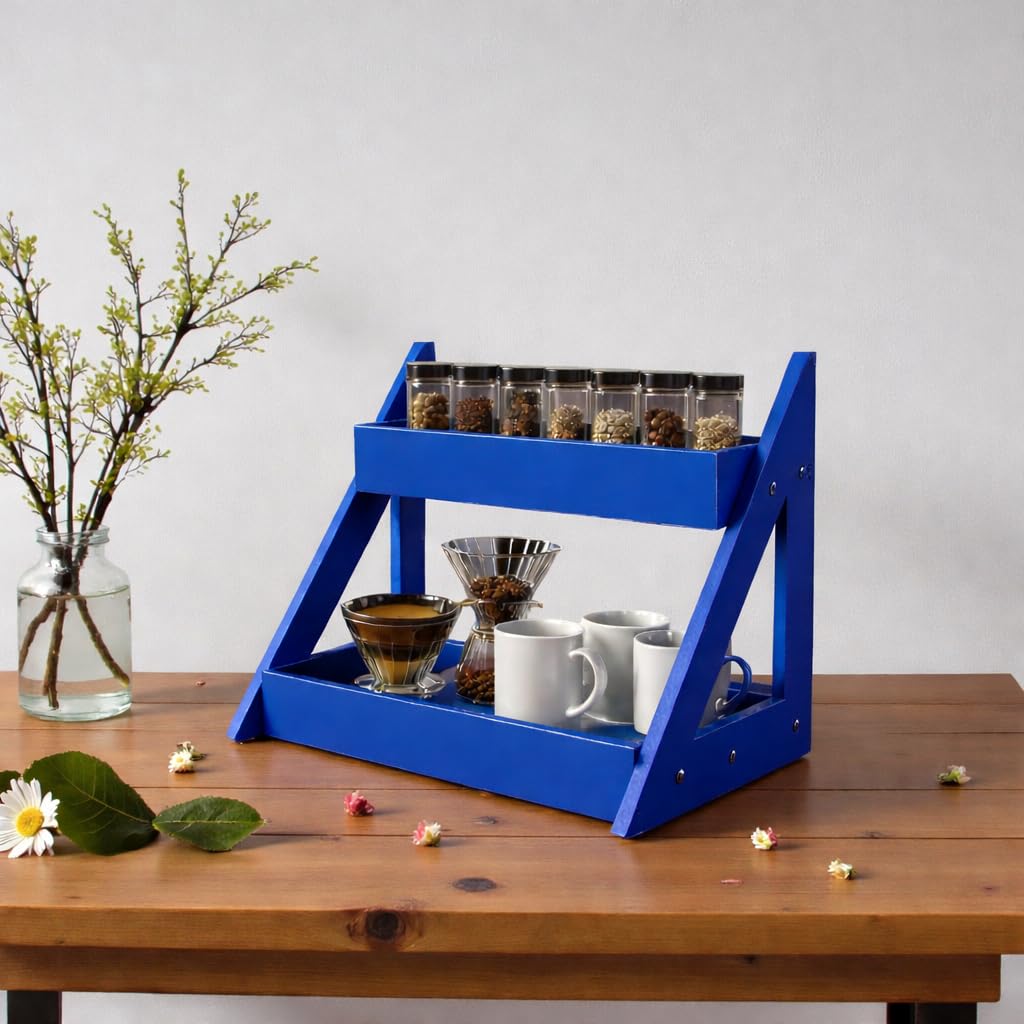Modern 2 Tier Kitchen Countertop Organizer Shelf – 12 x 10 x 10 Inch MDF Wooden Storage Rack | Space Saving Spice Stand | DIY Easy Assembly | Blue Finish-picture-24