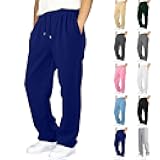 Boys Baggy Cargo Sweatpants Straight Wide Leg Open Bottom Drawstring Elastic Waist Workout Athletic Joggers Sweat Pants