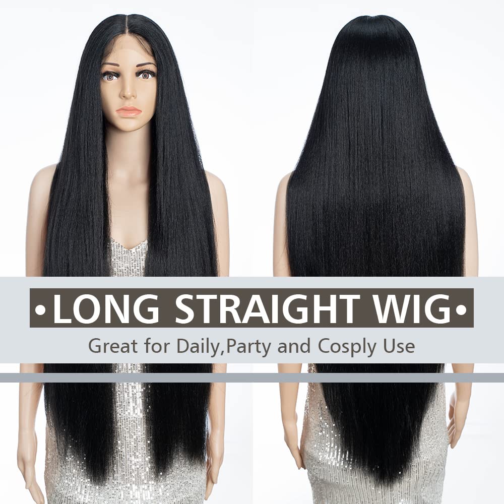 FASHION IDOL 13 * 4 HD Lace Synthetic Super-long Straight Wig for Women and Girls Suitable for all Occasions and Everyday Wear 38 Inchees (Black - Image 3