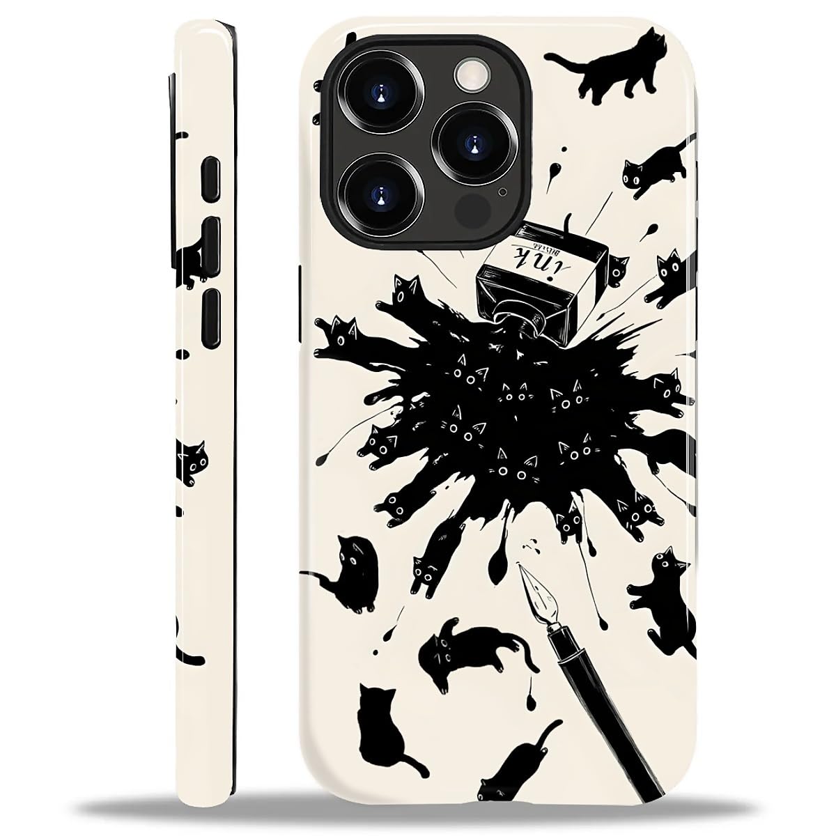 Coque iPhone 13 Pro chat d'encre antichoc en silicone et polycarbonate rigide - 8